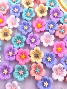 50pcs/Pack Mixed Color 14mm Lovely Resin Horn Flower Flatback 3d Stickers, Handmade Diy Scrapbooking Mobile Phone Decoration, Fashion Earring Accessories, Crafts Valentine's Day Valentines Summer, School
