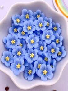 50pcs/Pack Mixed Color 14mm Lovely Resin Horn Flower Flatback 3d Stickers, Handmade Diy Scrapbooking Mobile Phone Decoration, Fashion Earring Accessories, Crafts Valentine's Day Valentines Summer, School