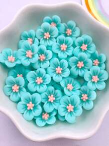 50pcs/Pack Mixed Color 14mm Lovely Resin Horn Flower Flatback 3d Stickers, Handmade Diy Scrapbooking Mobile Phone Decoration, Fashion Earring Accessories, Crafts Valentine's Day Valentines Summer, School