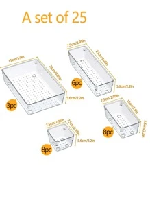 Msna Set Di 25 Organizer Per Cassetti In Plastica Trasparente, Vassoi Versatili Per Cassetti Per Bagno E Vanità, Contenitori Per Trucchi, Camera Da Letto, Utensili Da Cucina E Ufficio - Trasparente - Visualizzare 8
