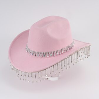 1pc Tassel & Rhinestone Detailed Western Style Cowboy Hat For Party, Jazz Cowboy Hat Cowgirl Hat Halloween