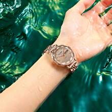 POEDAGAR 1pc Ladies' Watch With Rose Gold Stainless Steel Strap, Crystal Rhinestone Dial And Waterproof Quartz Movement With Calendar & Date Function - Rose Gold - View 3