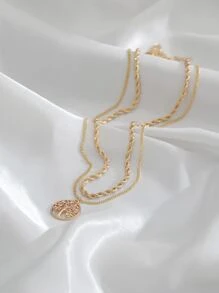 Nooxian 2pcs Personalized Twisted Rope Chain With Tree Of Life Pendant Double Layered Women's Necklace Set - Yellow Gold - View 4