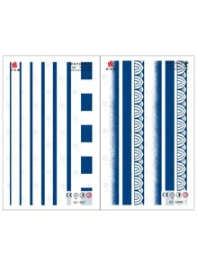 草本臨時紋身貼紙可持續7-14天,2入組簡單時尚手臂紋身貼紙, 防水正方形與漸變線條紋身貼紙,適用於手腕和手臂,一次性紋身貼紙,適合男女使用 - 藍色 - 查看 2