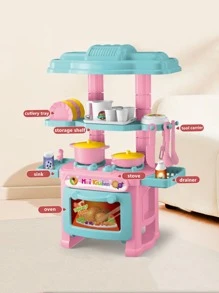 NEUSNEY Conjunto de juguetes de cocina en miniatura, set de juego interactivo de cocina entre padres e hijos, electrodomésticos de juguete para simulación de los niños, juegos de rompecabezas, accesorios parciales al azar - Azul - Ver 5