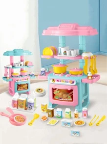 NEUSNEY Conjunto de juguetes de cocina en miniatura, set de juego interactivo de cocina entre padres e hijos, electrodomésticos de juguete para simulación de los niños, juegos de rompecabezas, accesorios parciales al azar - Azul - Ver 3