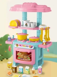 NEUSNEY Conjunto de juguetes de cocina en miniatura, set de juego interactivo de cocina entre padres e hijos, electrodomésticos de juguete para simulación de los niños, juegos de rompecabezas, accesorios parciales al azar - Azul - Ver 2