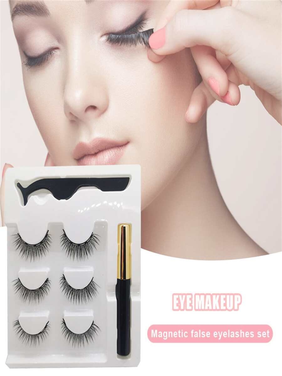 3 Pairs Magnetic False Eyelashes Reusable Self-Adhesive Fake Lashes For Woman Eyelashes Extension Kit