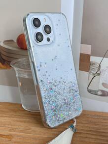 Sequin Decor Phone Case With Lanyard - White - View 6