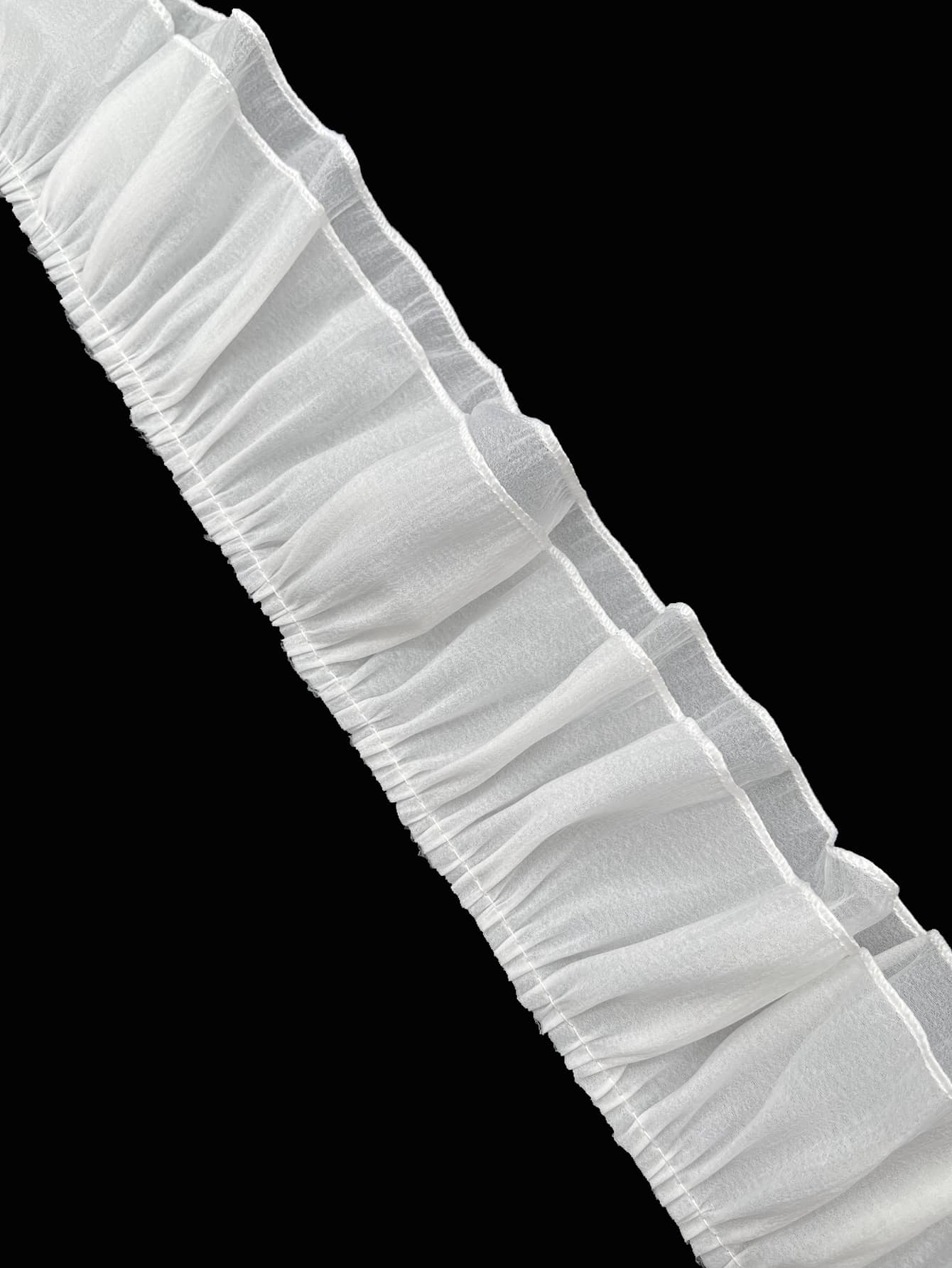 雪紡連衣裙下擺蕾絲麵料邊家紡婚紗連衣裙荷葉邊百褶緞帶,7cm寬 - 白色 - 查看 1