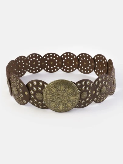 波西米亚风 1 件装女士金属多色 PU 腰带，配青铜扣和豹纹图案设计，时尚流行的运动礼物，送给女朋友，复古服装配饰，新款腰带，适合盛装打扮、圣诞节、婚礼、派对和日常使用，万圣节夏季、学校秋季、秋季、万圣节、万圣节