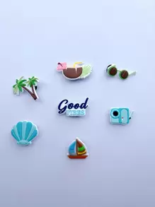 Set de 7 piezas de adornos para zapatos con diseño desmontable, estilo playa de verano - Celeste - Ver 1