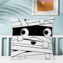 1入組簡約媽咪圖案黑白色抱枕套,卡通風格桃皮布製,沙發和床上裝飾理想之選(不含抱枕芯) - 黑與白 - 查看 4