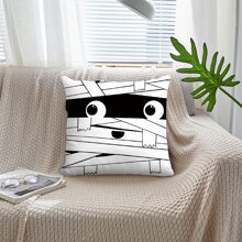 1入組簡約媽咪圖案黑白色抱枕套,卡通風格桃皮布製,沙發和床上裝飾理想之選(不含抱枕芯) - 黑與白 - 查看 2