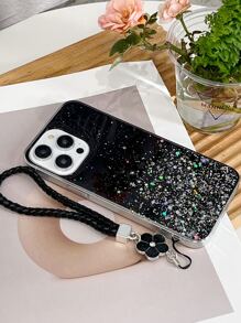 亮片裝飾手機外殼附帶繩子 - 黑色 - 查看 1