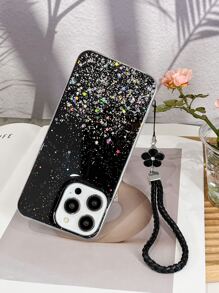 亮片裝飾手機外殼附帶繩子 - 黑色 - 查看 3