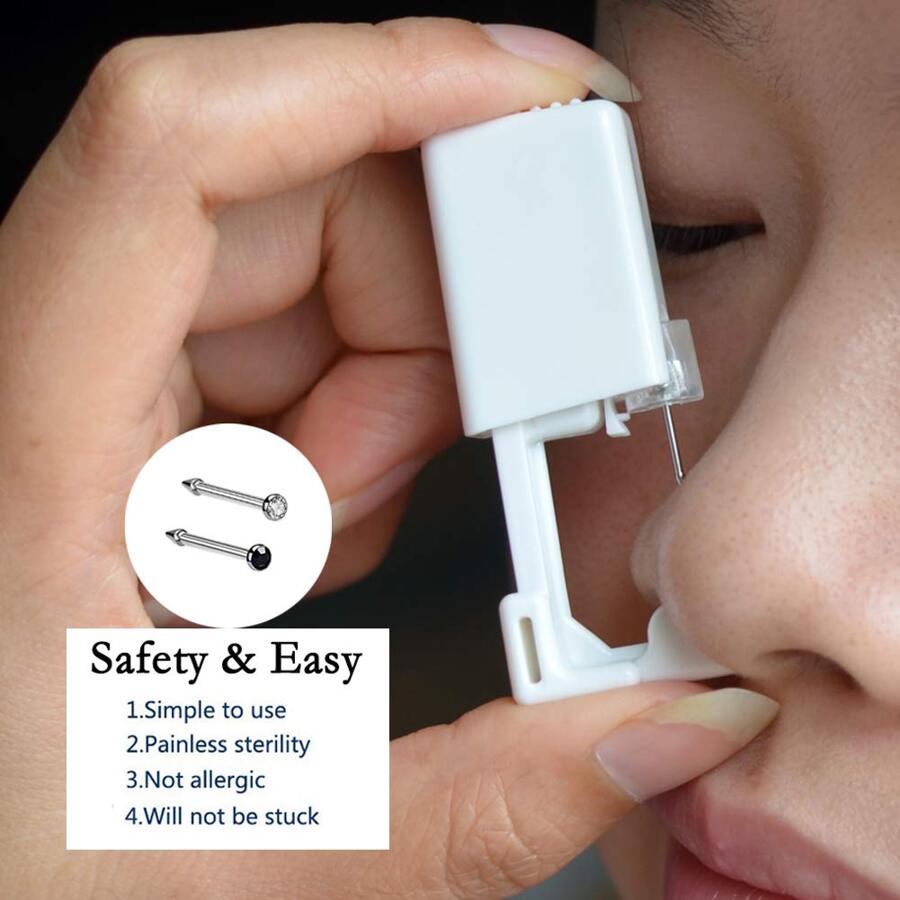 Nose Piercing Kit - Self Nose Piercing Gun, Disposable Safety Nose Percinging Kit With Nose Rings Stud Nose Piercings Gun Kit Tool - trắng - Xem 1