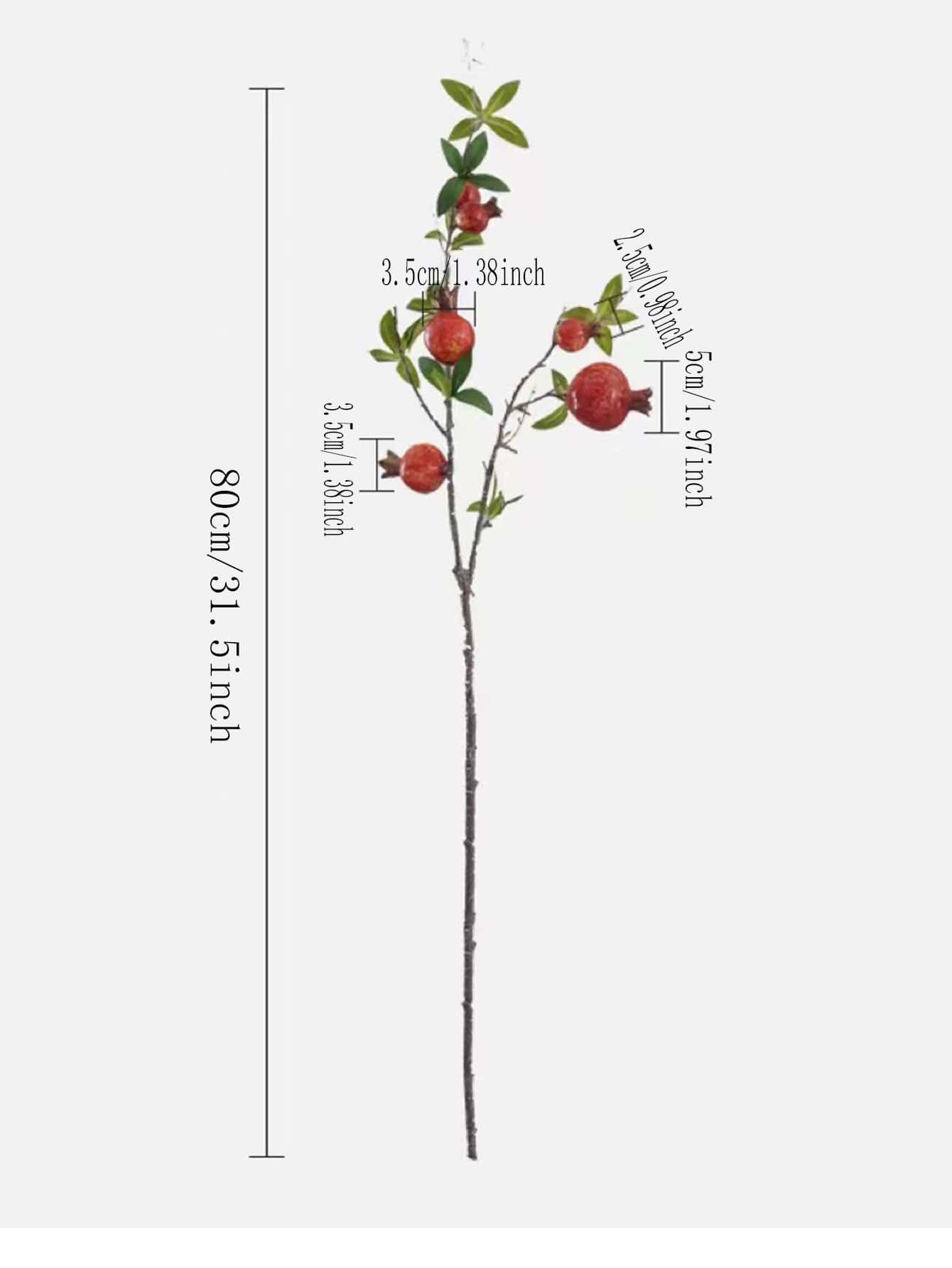 1pc 80-Centimeter-Long Six-Leaf Artificial Pomegranate Branch, Artificial Fruit Flowers, With Decorative Elements Resembling The Real Pomegranate Stem. Suitable For Vase Placement In Family Living Rooms And Bedrooms, And Also For Decoration During Halloween And Autumn Harvest.
