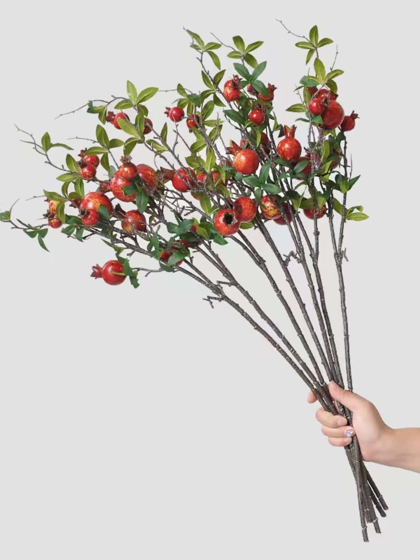 1pc 80-Centimeter-Long Six-Leaf Artificial Pomegranate Branch, Artificial Fruit Flowers, With Decorative Elements Resembling The Real Pomegranate Stem. Suitable For Vase Placement In Family Living Rooms And Bedrooms, And Also For Decoration During Halloween And Autumn Harvest.