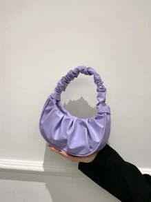 Mini Solid Colour Cloud Shaped Handbag With Pleats For Women - Mauve Purple - View 5