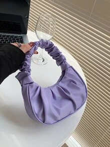 Mini Solid Colour Cloud Shaped Handbag With Pleats For Women - Mauve Purple - View 6