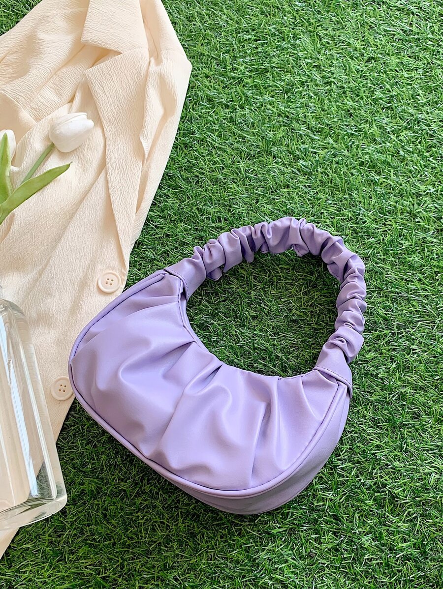 Mini Solid Colour Cloud Shaped Handbag With Pleats For Women - Mauve Purple - View 1