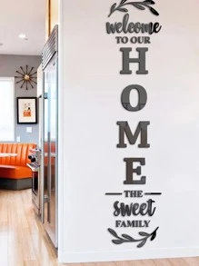 1set 3d Black Acrylic Home Letter Combination Wall Sticker, Self-adhesive Diy Wall Art Living Room Wall Decoration - Black - View 6