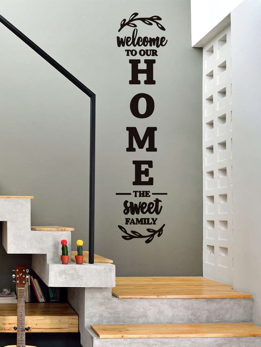 1set 3d Black Acrylic Home Letter Combination Wall Sticker, Self-adhesive Diy Wall Art Living Room Wall Decoration - Black - View 1