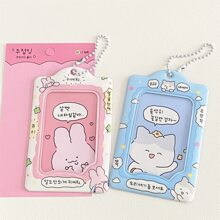 Cute 3-inch Card Holder, Cartoon Pattern Card Protective Cover With Pendant - Pink - View 3