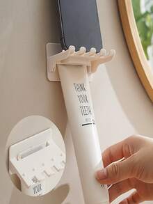 1pc Punch-free Toothbrush Holder With Toothpaste Storage & Mobile Phone Shelf For Bathroom - Multicolor - View 4