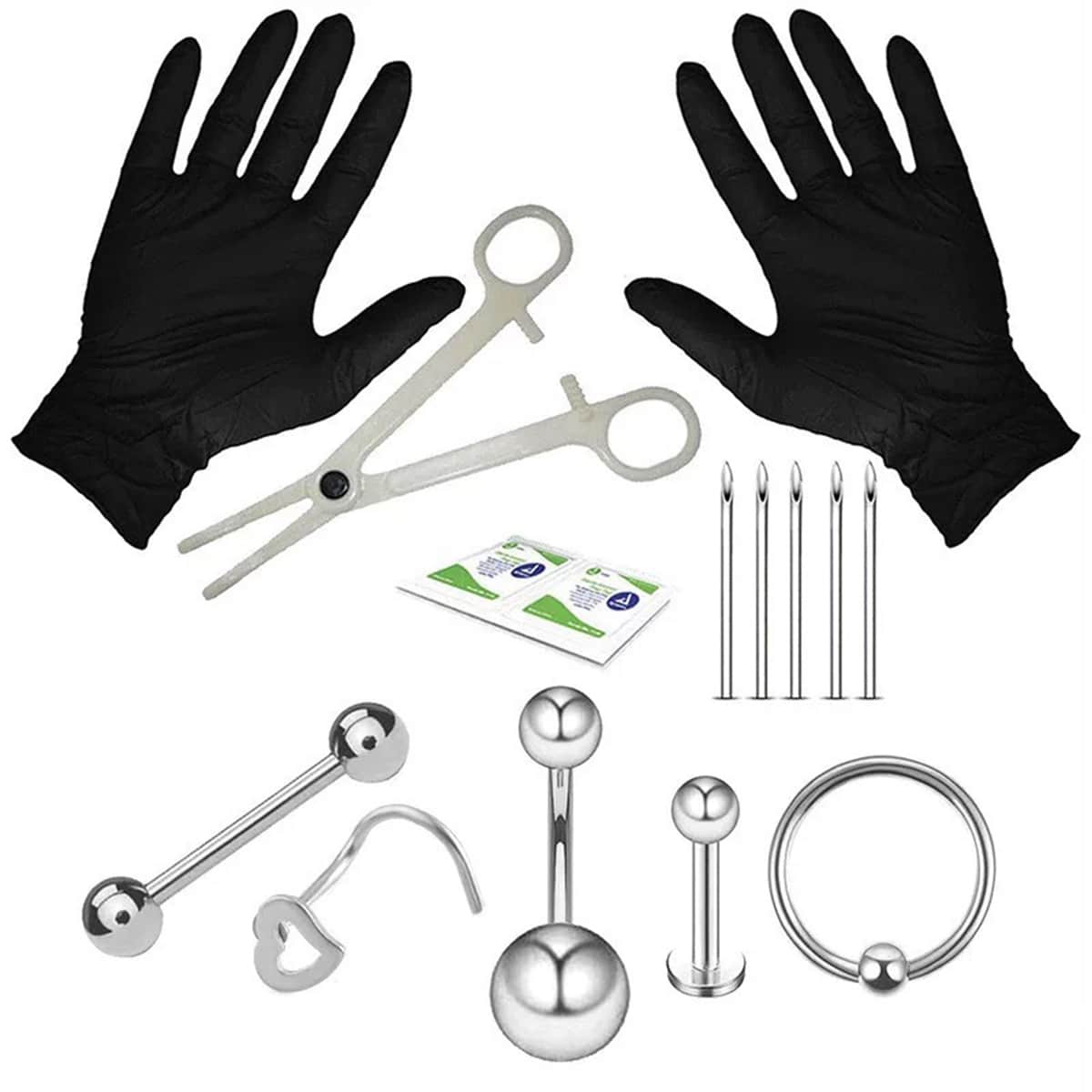 15PCS Belly Button Piercing Kit,14G Body Piercing Needles and