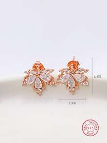 2 件裝 925 純銀 & 氧化鋯楓葉設計簡約精緻耳環適合女士日常通勤佩戴 - 玫瑰金 - 查看 4