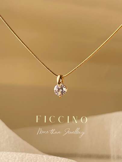 FICCINO Classic Gold-Plated Round Cubic Zirconia Pendant Jewelry With Titanium Steel Snake Chain Necklace, Wearable For Daily Outfits/ Gift Set With Box For Festivals And Anniversaries