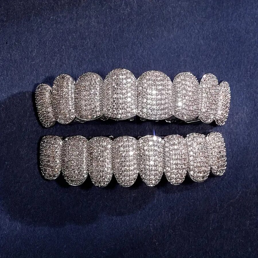 Accesorio Grillz De Dientes Plateados Con Cuentas, Adecuado Para Fiestas - Plateado - Ver 1