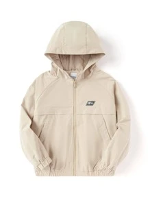 Balabala Cậu bé Tween Chi tiết Patched thư Tay Raglan Áo trùm đầu - Màu Khaki - Xem 1