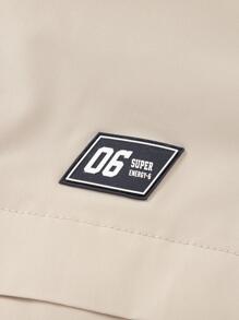 Balabala Cậu bé Tween Chi tiết Patched thư Tay Raglan Áo trùm đầu - Màu Khaki - Xem 5