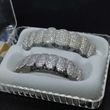 Accesorio Grillz De Dientes Plateados Con Cuentas, Adecuado Para Fiestas - Plateado - Ver 5