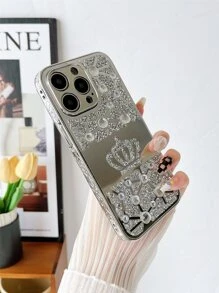 1 Ốp lưng bảo vệ gương họa tiết vương miện đính đá tương thích với iPhone 13 - Bạc - Xem 2