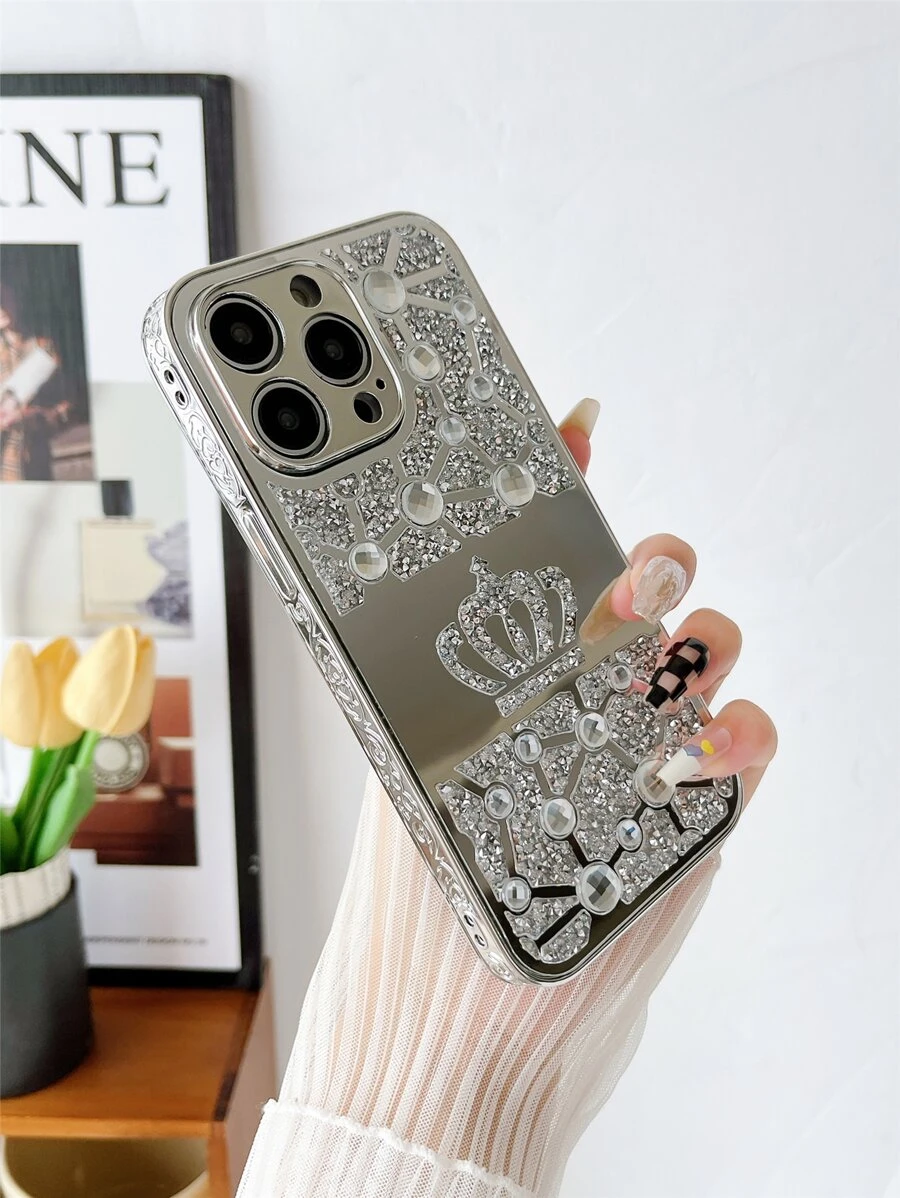 1 Ốp lưng bảo vệ gương họa tiết vương miện đính đá tương thích với iPhone 13