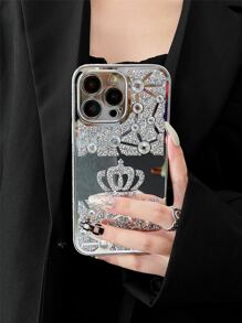 1 Ốp lưng bảo vệ gương họa tiết vương miện đính đá tương thích với iPhone 13 - Bạc - Xem 3