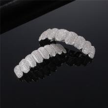Accesorio Grillz De Dientes Plateados Con Cuentas, Adecuado Para Fiestas - Plateado - Ver 10
