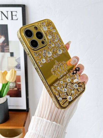 1pc Rhinestone Crown Mirrored Phone Case Compatible With IPhone 13