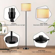 Floor Lamp for Living Room with 3 Color Temperatures, Pull Chain Switch and Pole Lights with Foot Switch, Standing Lamp Tall Industrial Reading for Bedroom, Office (9W LED Bulb) - White - View 4
