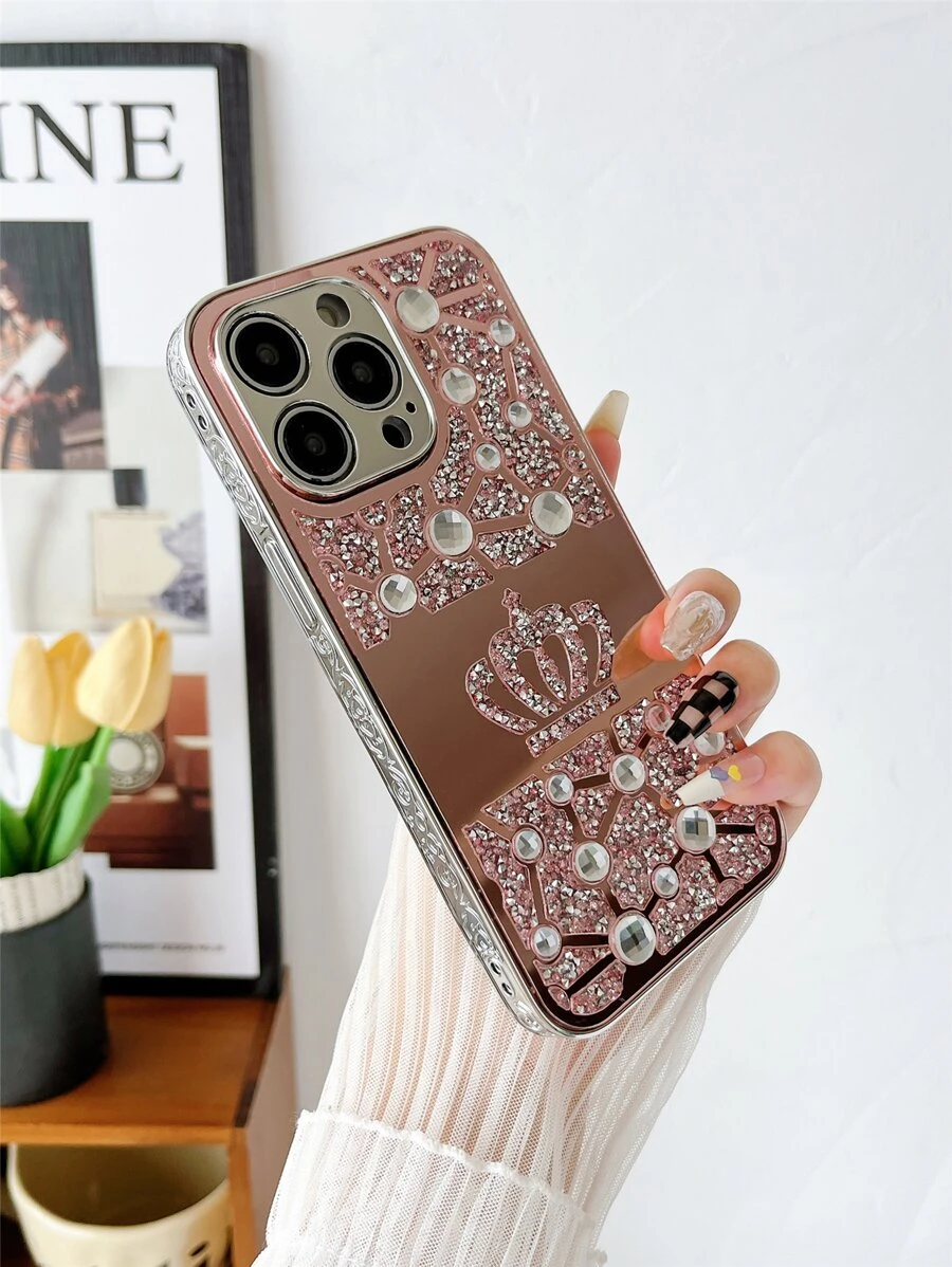 1pc Crystal Crown Pattern Mirror Phone Case Compatible With IPhone 13