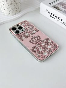 1pc Crystal Crown Pattern Mirror Phone Case Compatible With IPhone 13 - Pink - View 5