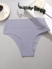 FINETOO Solid Colour High-waisted Seamless Casual Simple Triangle Panties - Light Grey - View 6