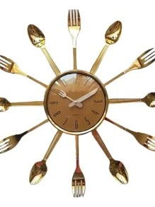 Reloj De Pared Para Cocina Comedor Cuchara Tenedor Cuchillo - Dorado - Ver 2