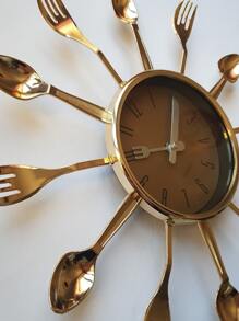 Reloj De Pared Para Cocina Comedor Cuchara Tenedor Cuchillo - Dorado - Ver 4