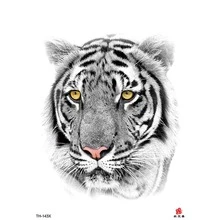 防水大半手臂老虎獅子圖案臨時紋身貼適合男人和女士 - 黑色 - 查看 2