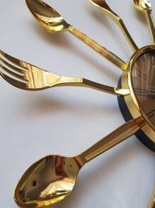 Reloj De Pared Para Cocina Comedor Cuchara Tenedor Cuchillo - Dorado - Ver 6